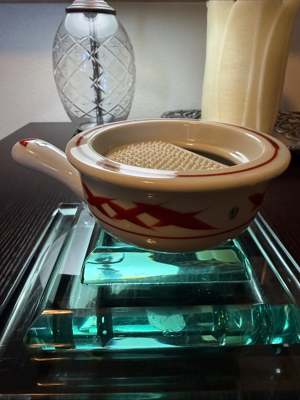 Japanese “tachi-kichi” Ceramic Grater Dish For Condiments Like Wasabi Or Ginger